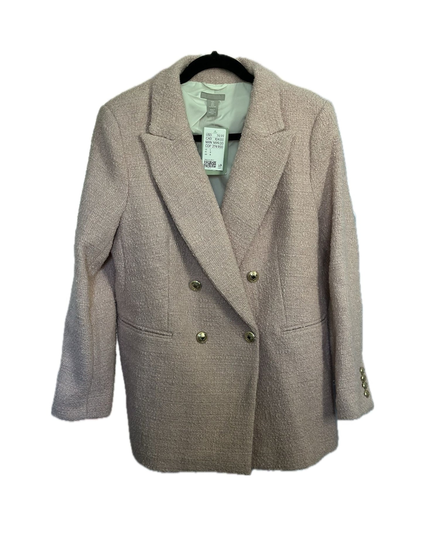 ✨ H&M Light Pink Tweed Double-Breasted Blazer – Chic & Sophisticated ✨
